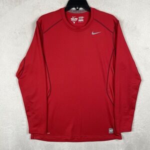 Nike Pro Combat Shirt Mens Large Fitted Red Long Sleeve Dri-Fit Wicking Gym Run